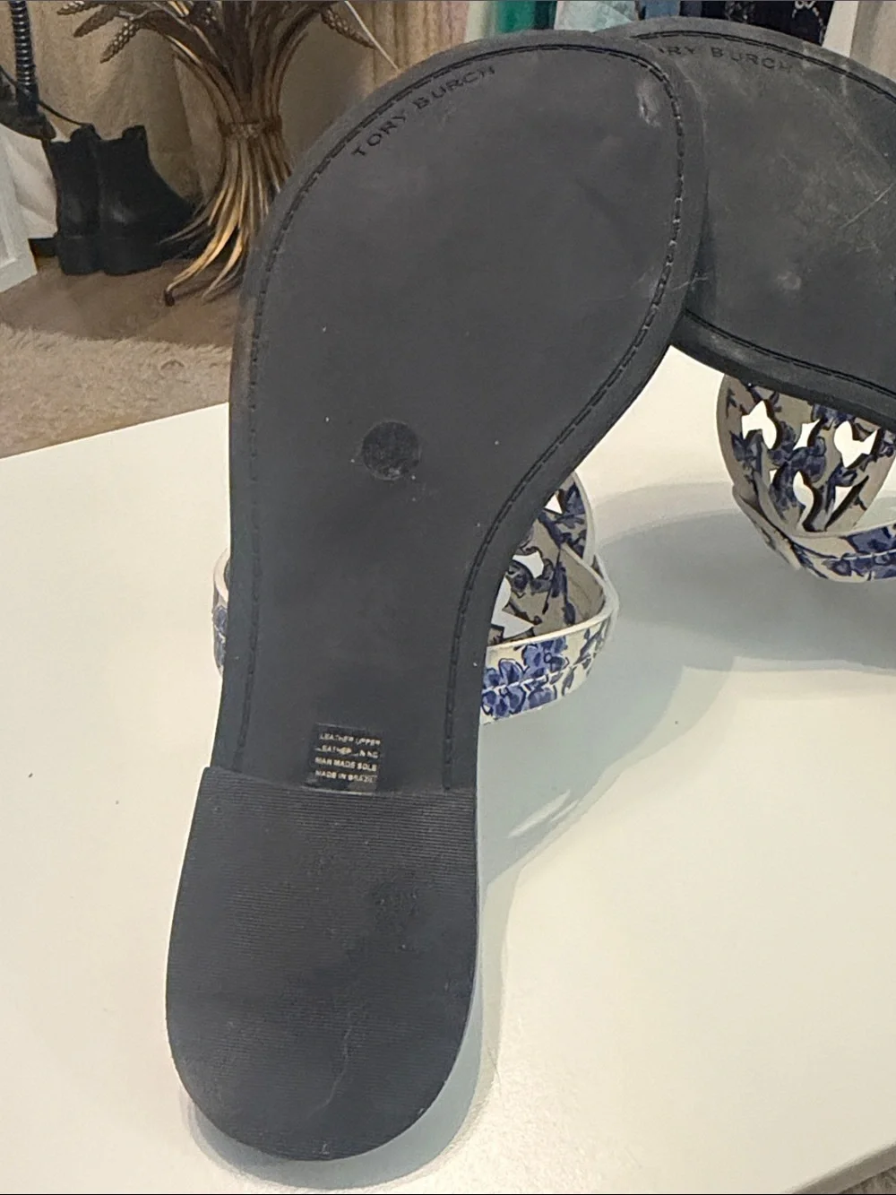 Tory Burch Blue Floral Miller Thong Sandals - Blue on Cream